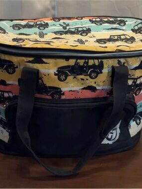 NGIL Print Cooler Tote in Black with I Multicolor Stripes